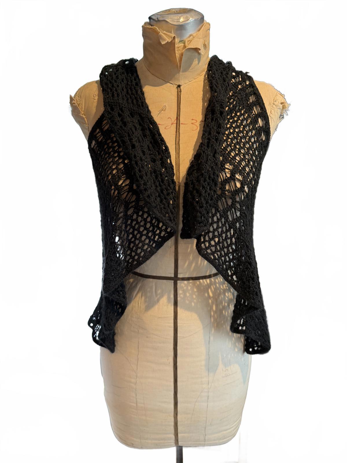 Black Crochet Open Front Vest