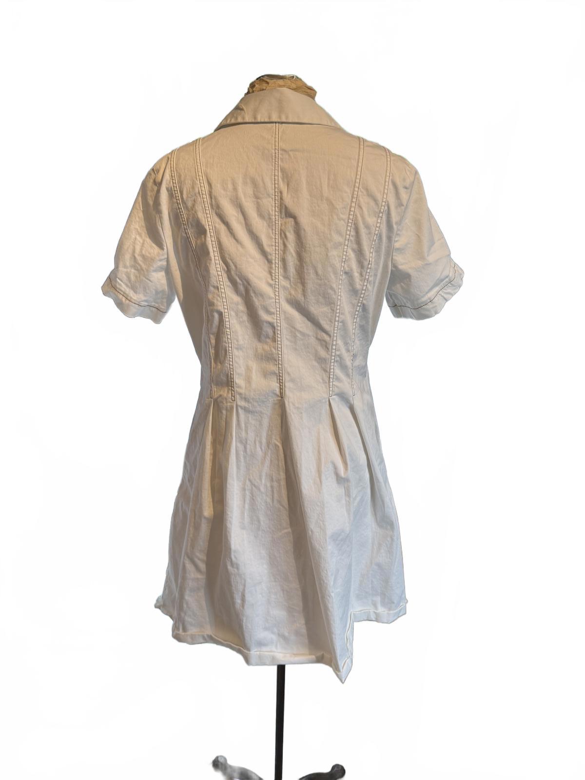 White Short Sleeve Shirt Dress with Button Front