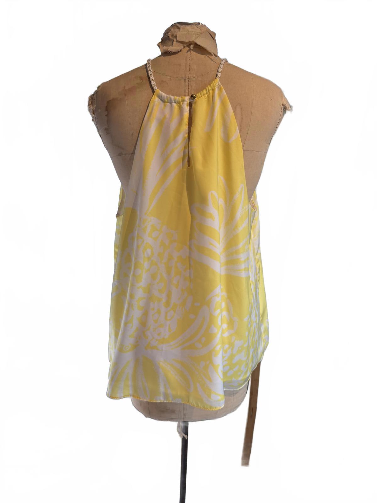 Lilly Pulitzer Yellow and White Halter Neck Sleeveless Top