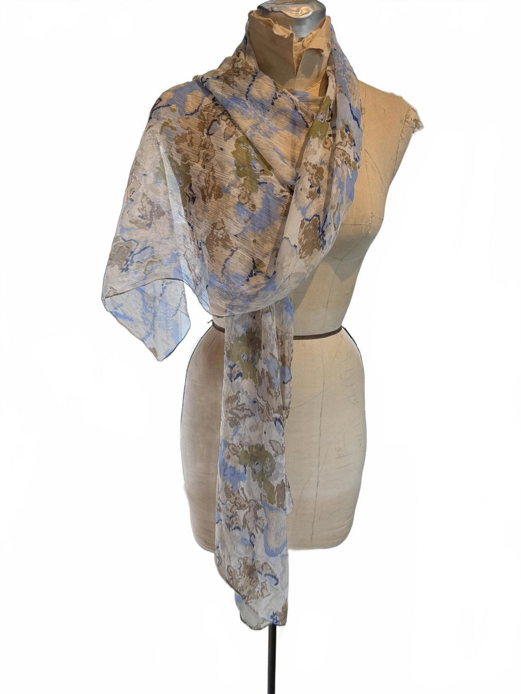 Lightweight Sheer Floral Scarf in Blue, Brown, and Green