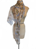 Lightweight Sheer Floral Scarf in Blue, Brown, and Green