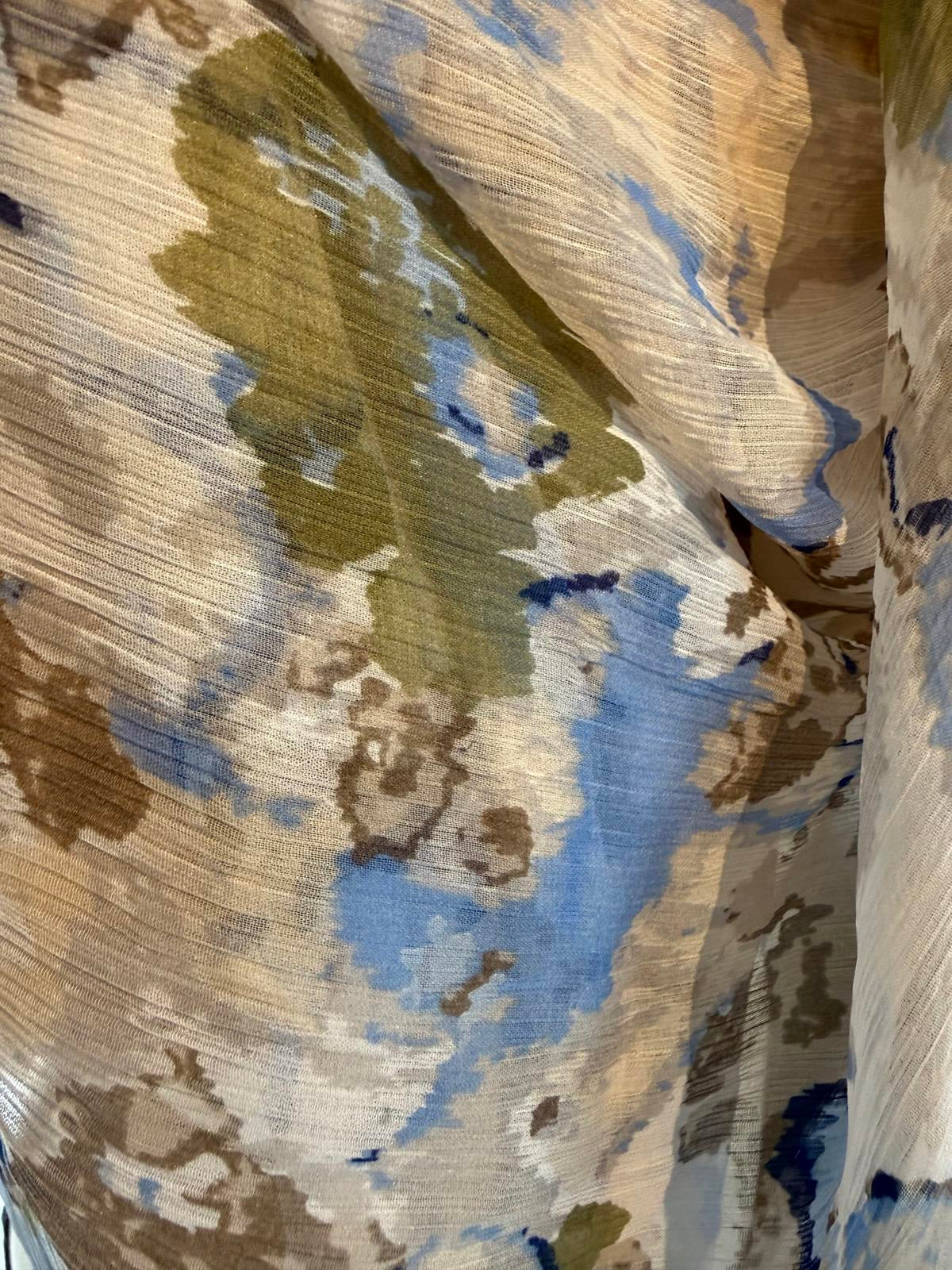 Lightweight Sheer Floral Scarf in Blue, Brown, and Green