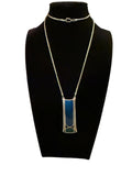 Silver Tone Pendant Necklace with Blue Inlay