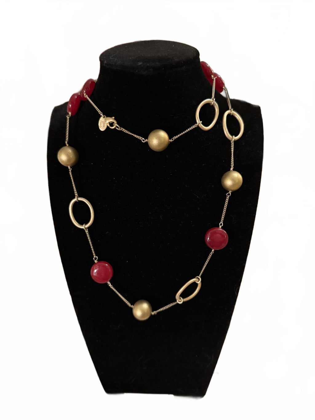 Kiam Family Gold Tone and Red Beaded Necklace