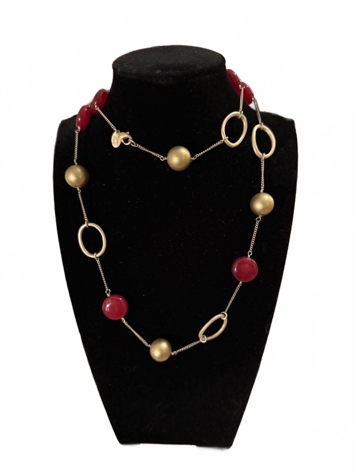 Kiam Family Gold Tone and Red Beaded Necklace