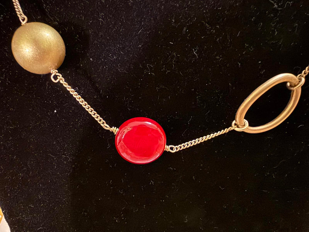 Kiam Family Gold Tone and Red Beaded Necklace