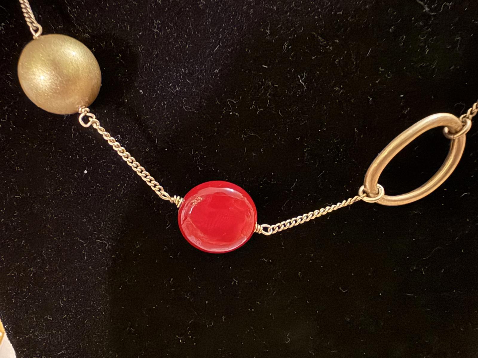 Kiam Family Gold Tone and Red Beaded Necklace