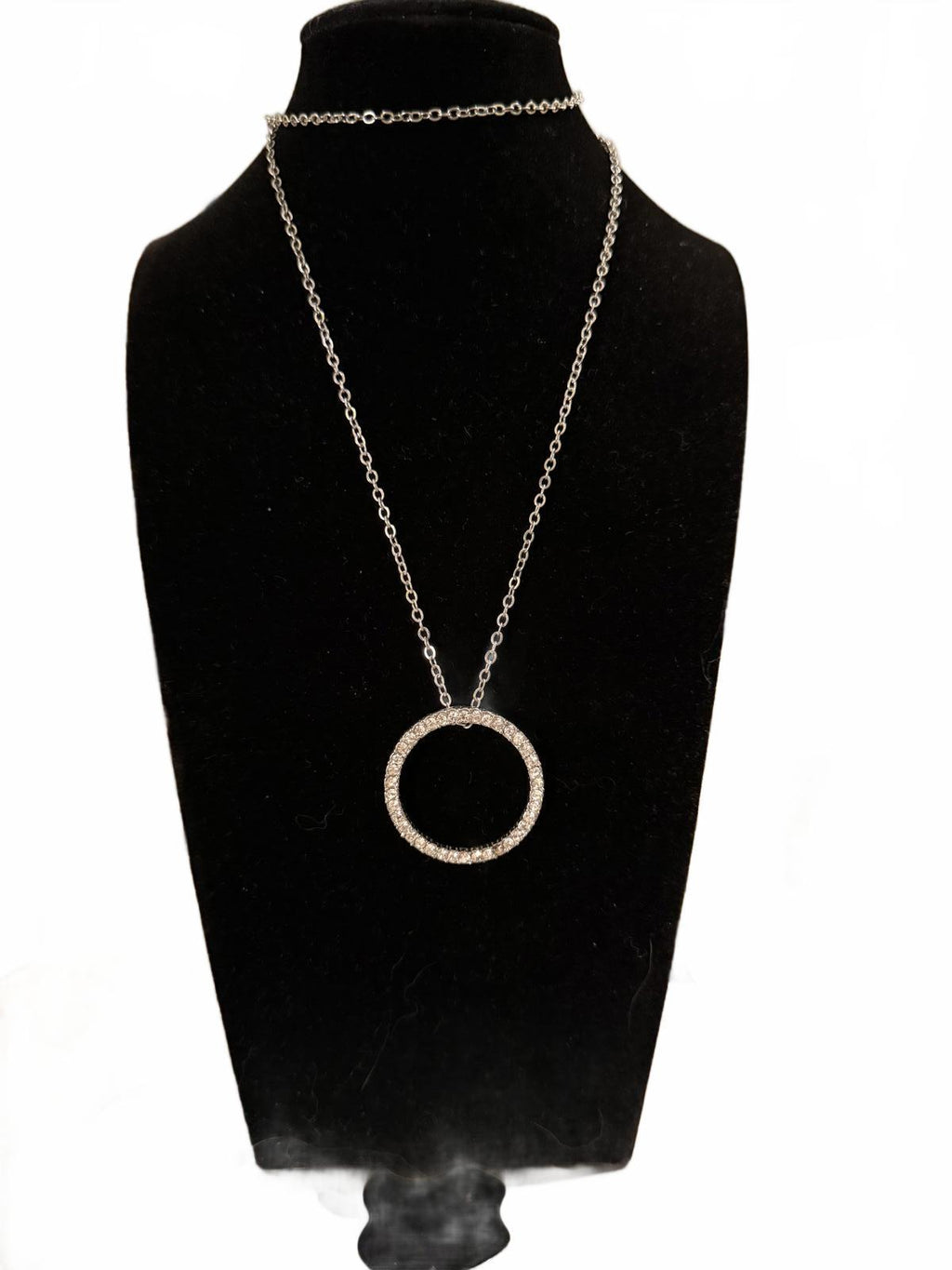 Silver Circle Pendant Necklace with Rhinestones
