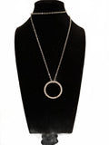 Silver Circle Pendant Necklace with Rhinestones