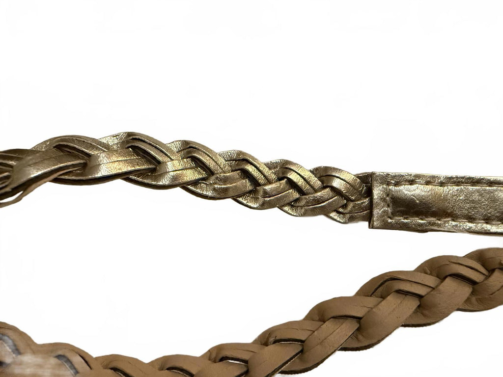 Braided Leather Belt with Metallic Gold Accent