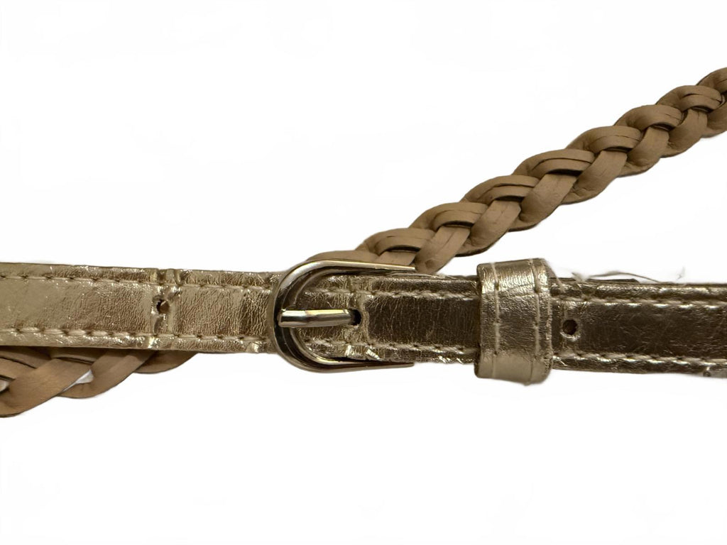 Braided Leather Belt with Metallic Gold Accent