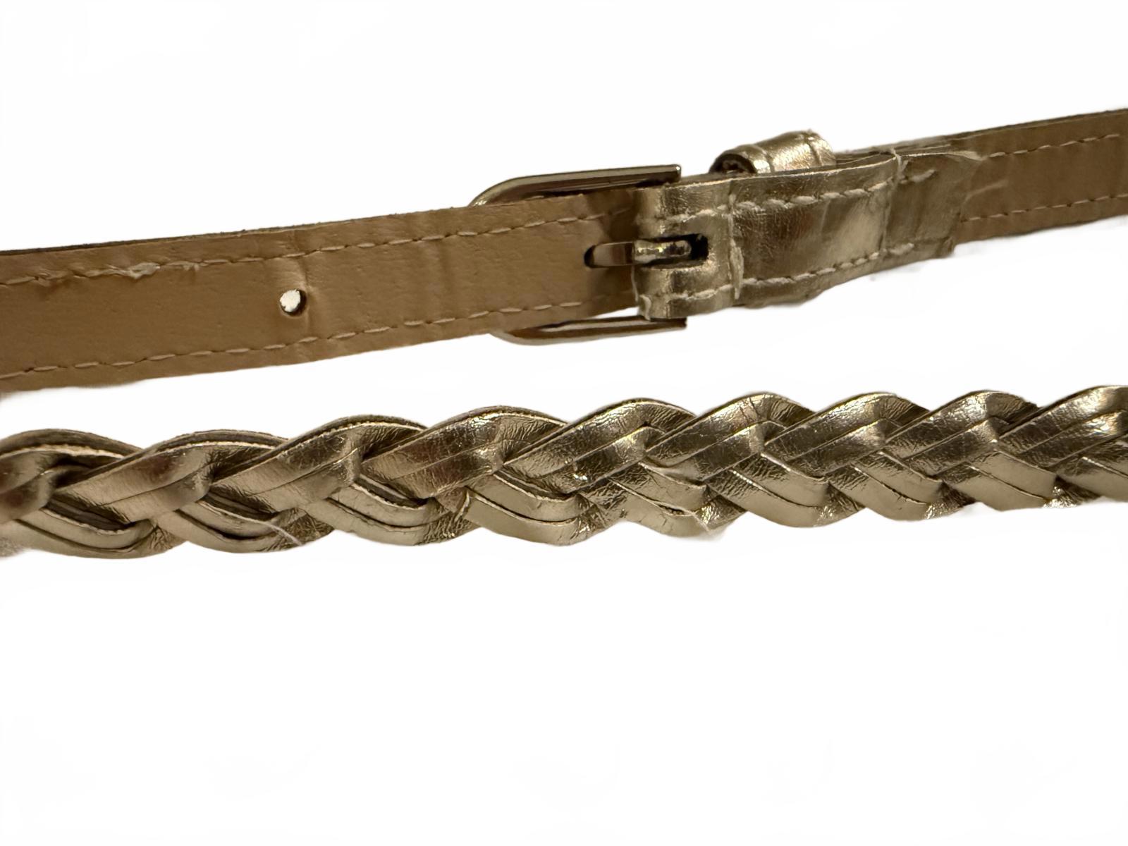 Braided Leather Belt with Metallic Gold Accent