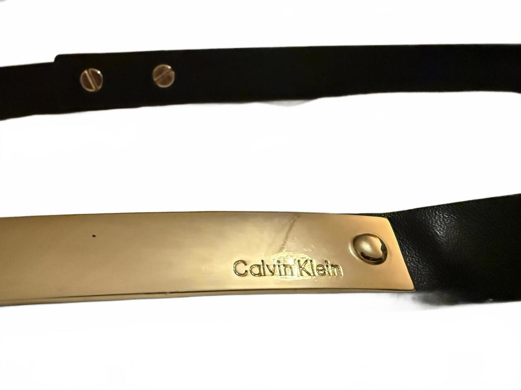 Calvin Klein Black Leather Belt with Gold Plate