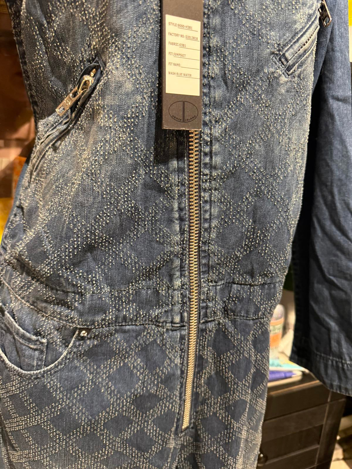 D-ID Denim Jumpsuit with Front Zipper and Long Sleeves