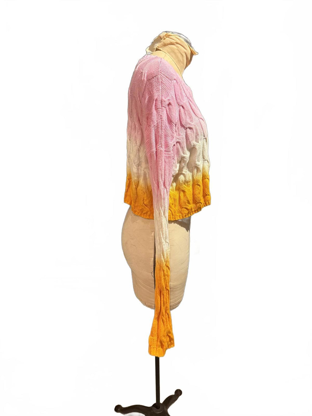 Sincerely Jules Colorblock Cable Knit Sweater with Pink, White, and Mustard