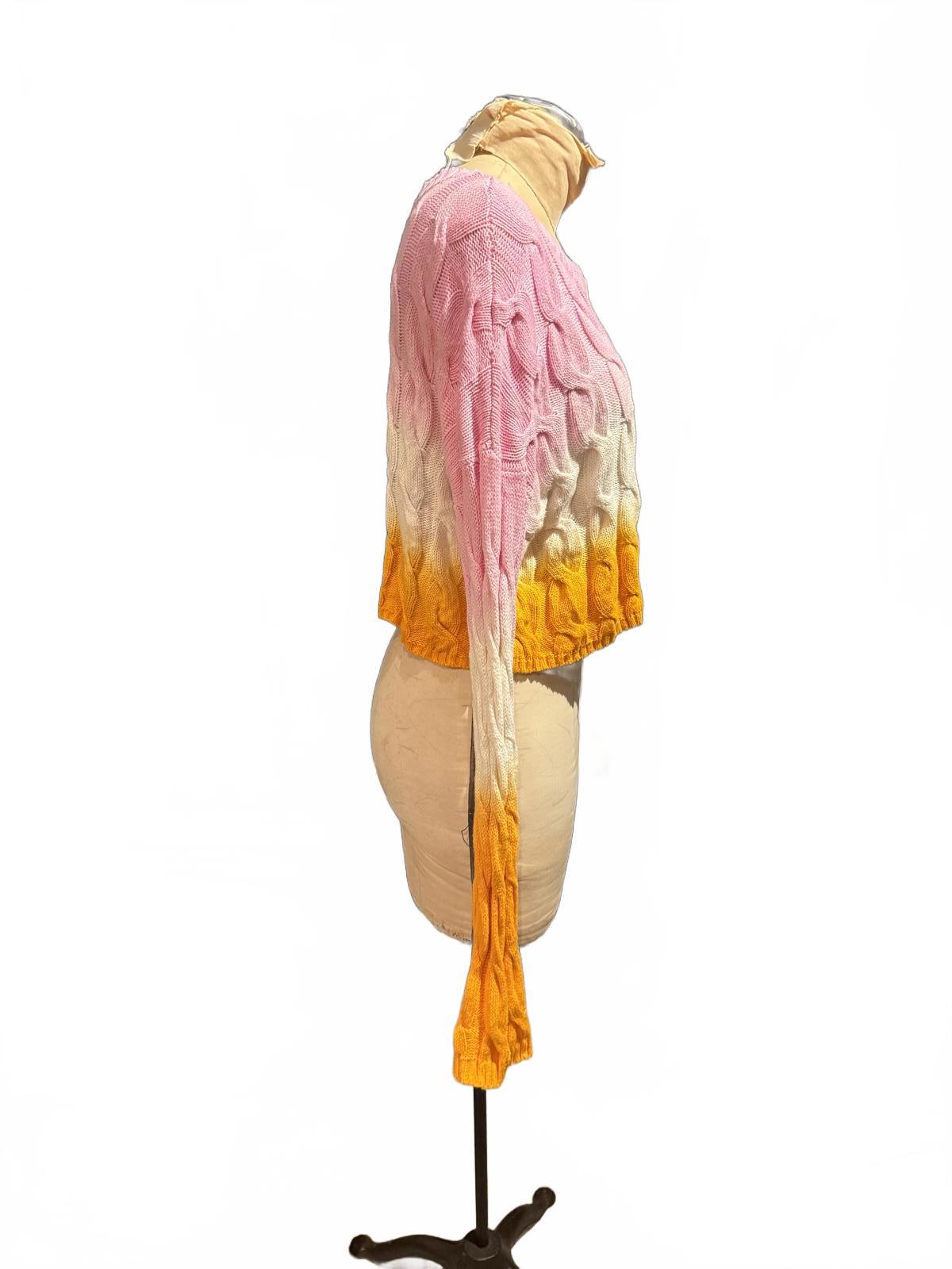 Sincerely Jules Colorblock Cable Knit Sweater with Pink, White, and Mustard