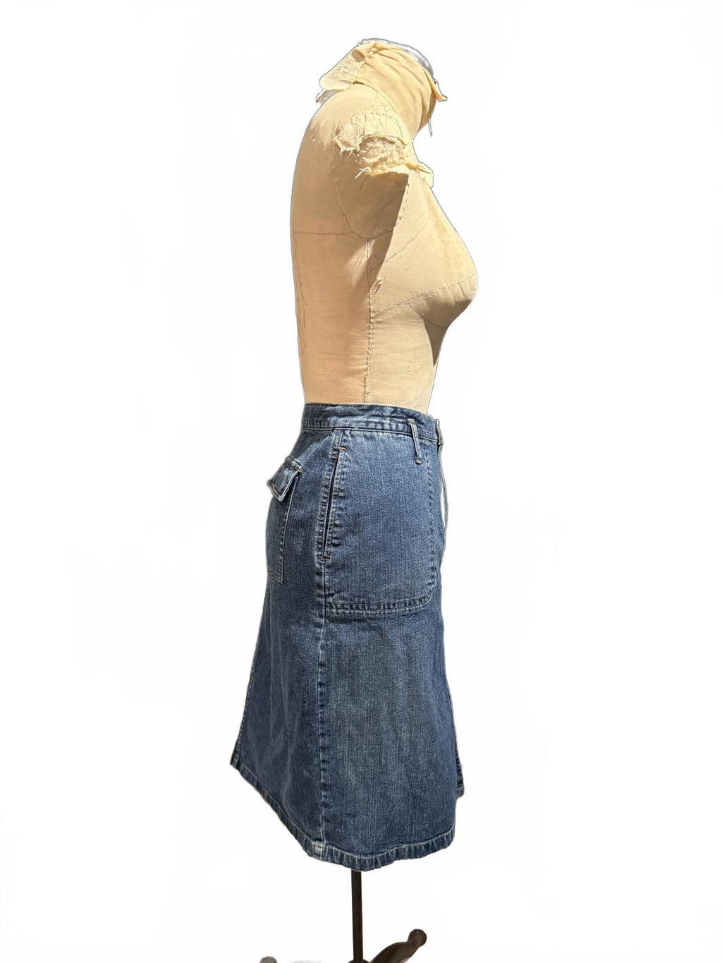 Ralph Lauren Classic Denim Midi Skirt with Front Slit and Pockets