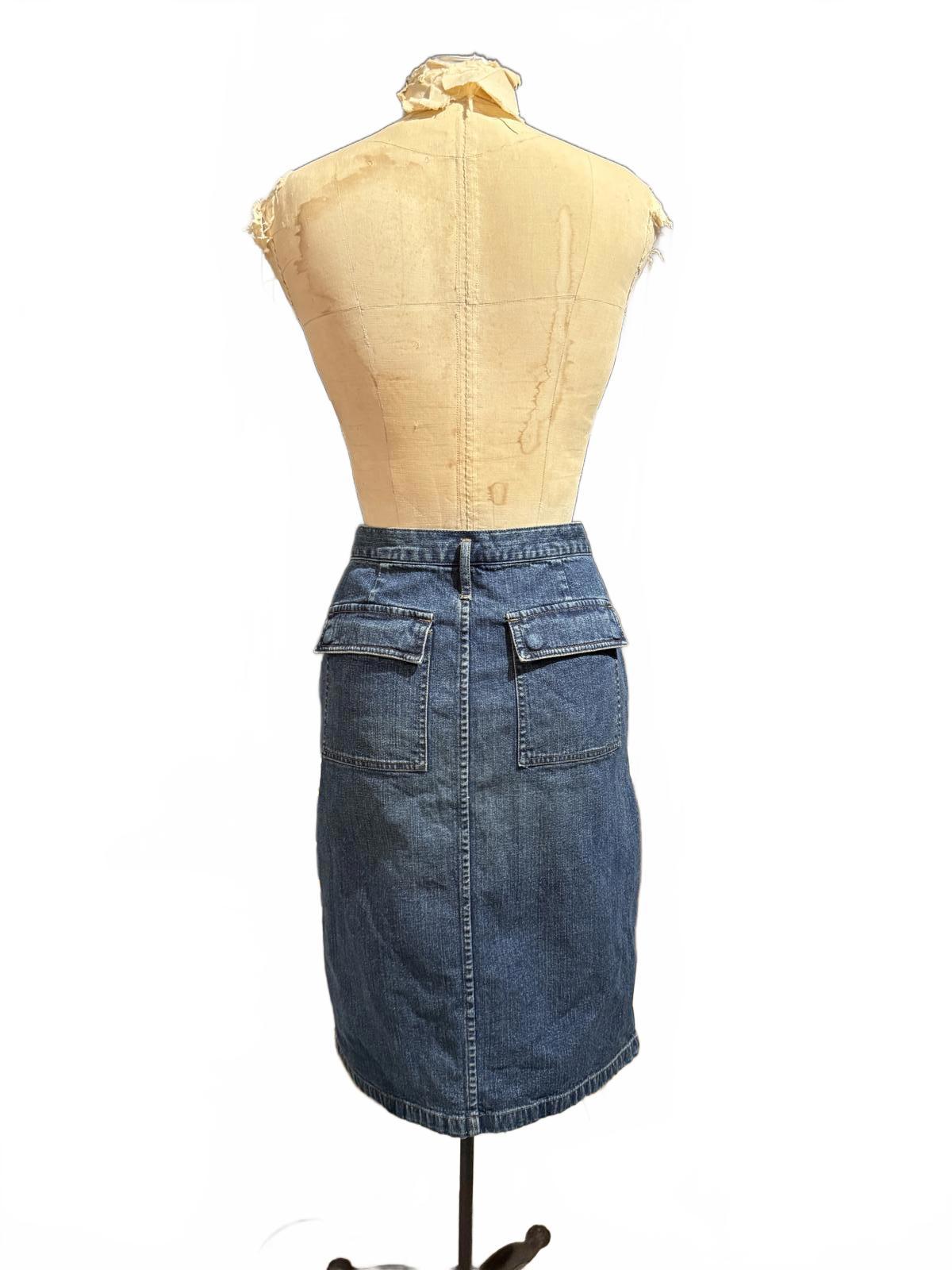 Ralph Lauren Classic Denim Midi Skirt with Front Slit and Pockets
