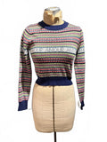 Topshop Colorful Patterned Cropped Sweater with 'AMOUR' Detail