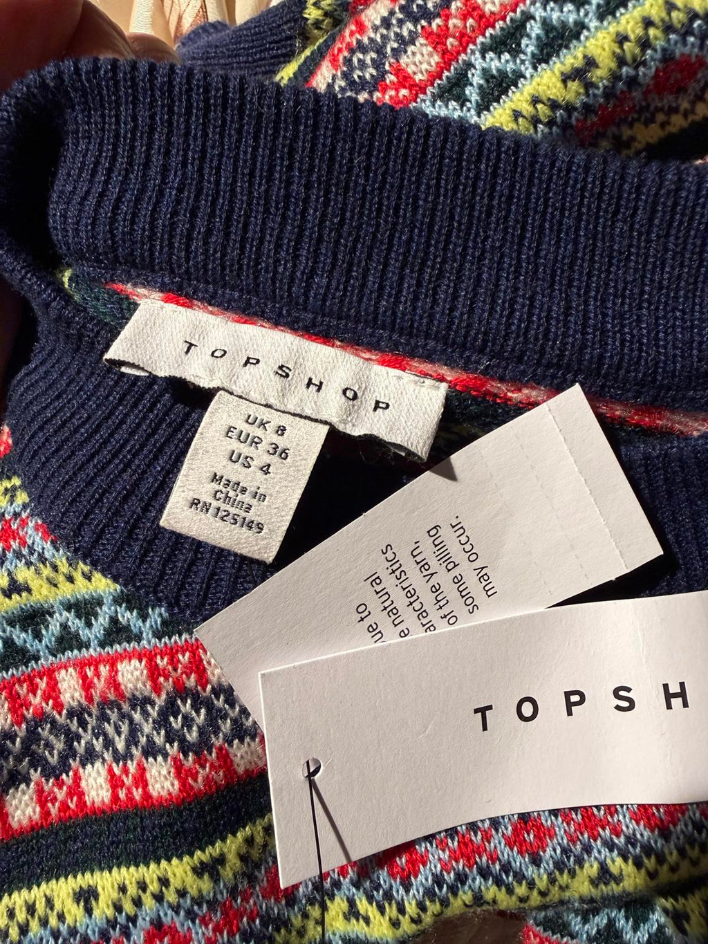 Topshop Colorful Patterned Cropped Sweater with 'AMOUR' Detail