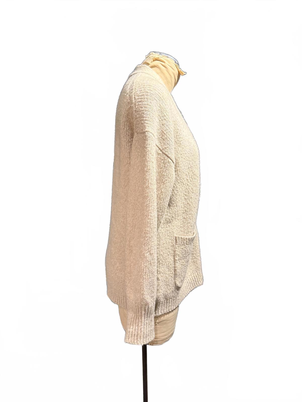 Reiss Beige Button-Up Knit Cardigan Sweater with Pockets