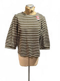Nordstrom Signature Striped Brown and White 3/4 Pleated Sleeve Top