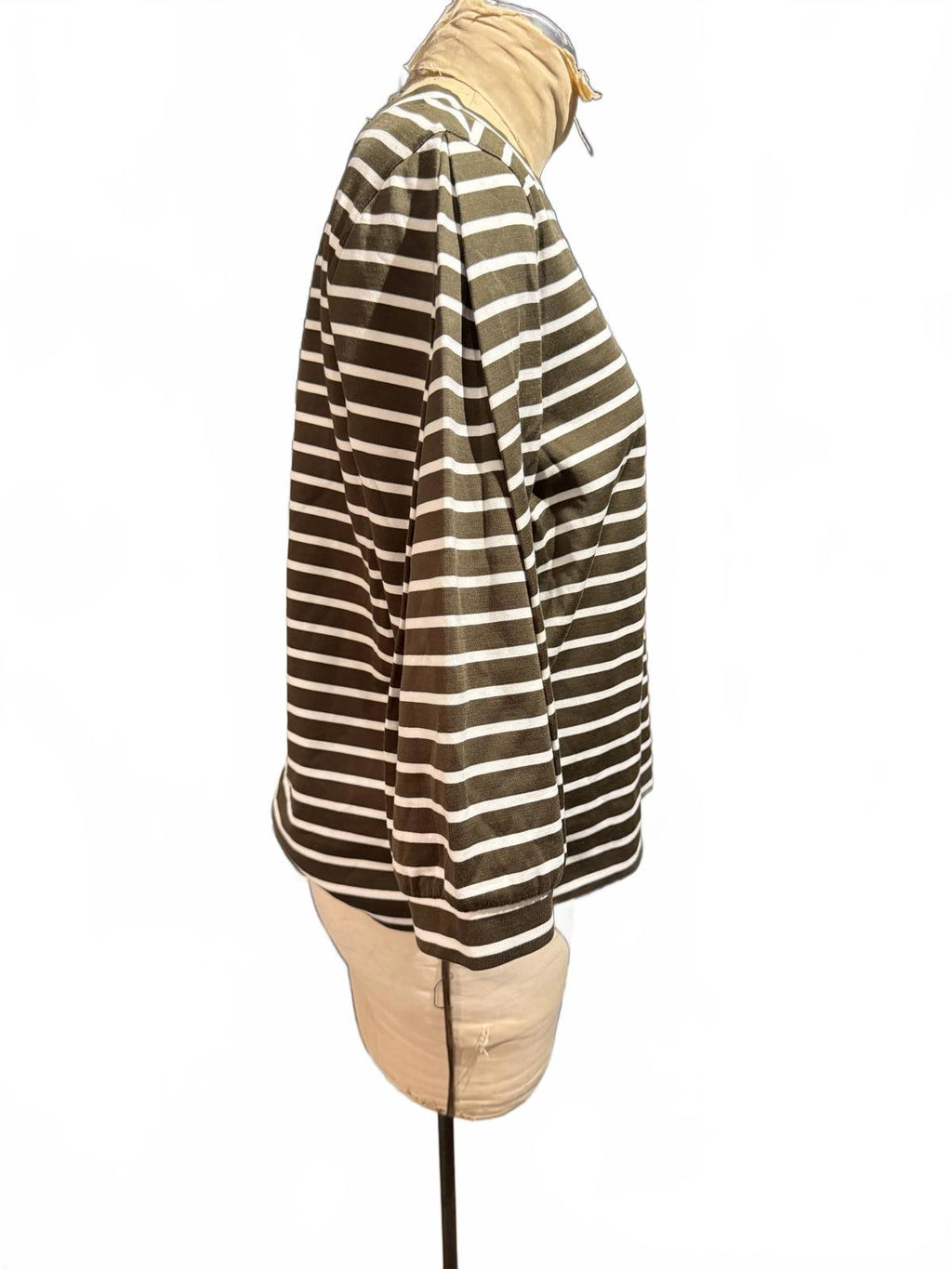 Nordstrom Signature Striped Brown and White 3/4 Pleated Sleeve Top