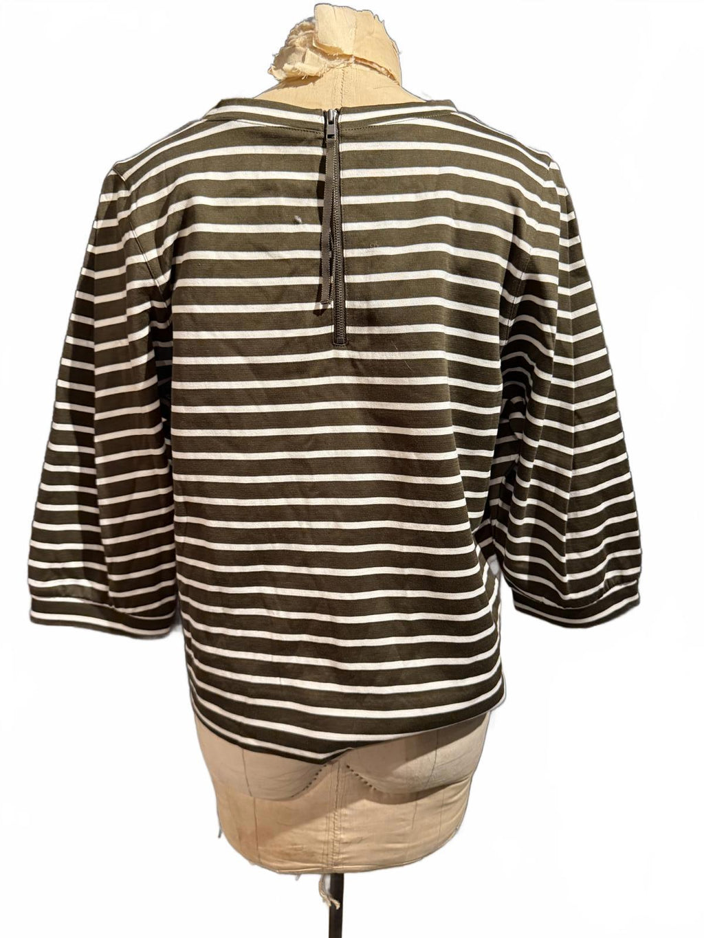 Nordstrom Signature Striped Brown and White 3/4 Pleated Sleeve Top