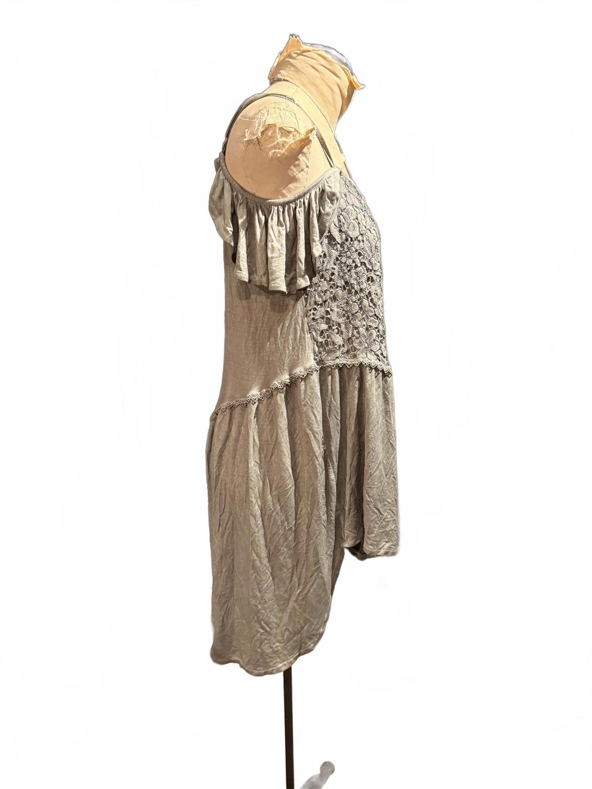 POL Lightweight Cold Shoulder Hi-lo Dress with Lace Detail