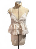 Mango Sleeveless Beige Linen Peplum Top with Ruffle Detail