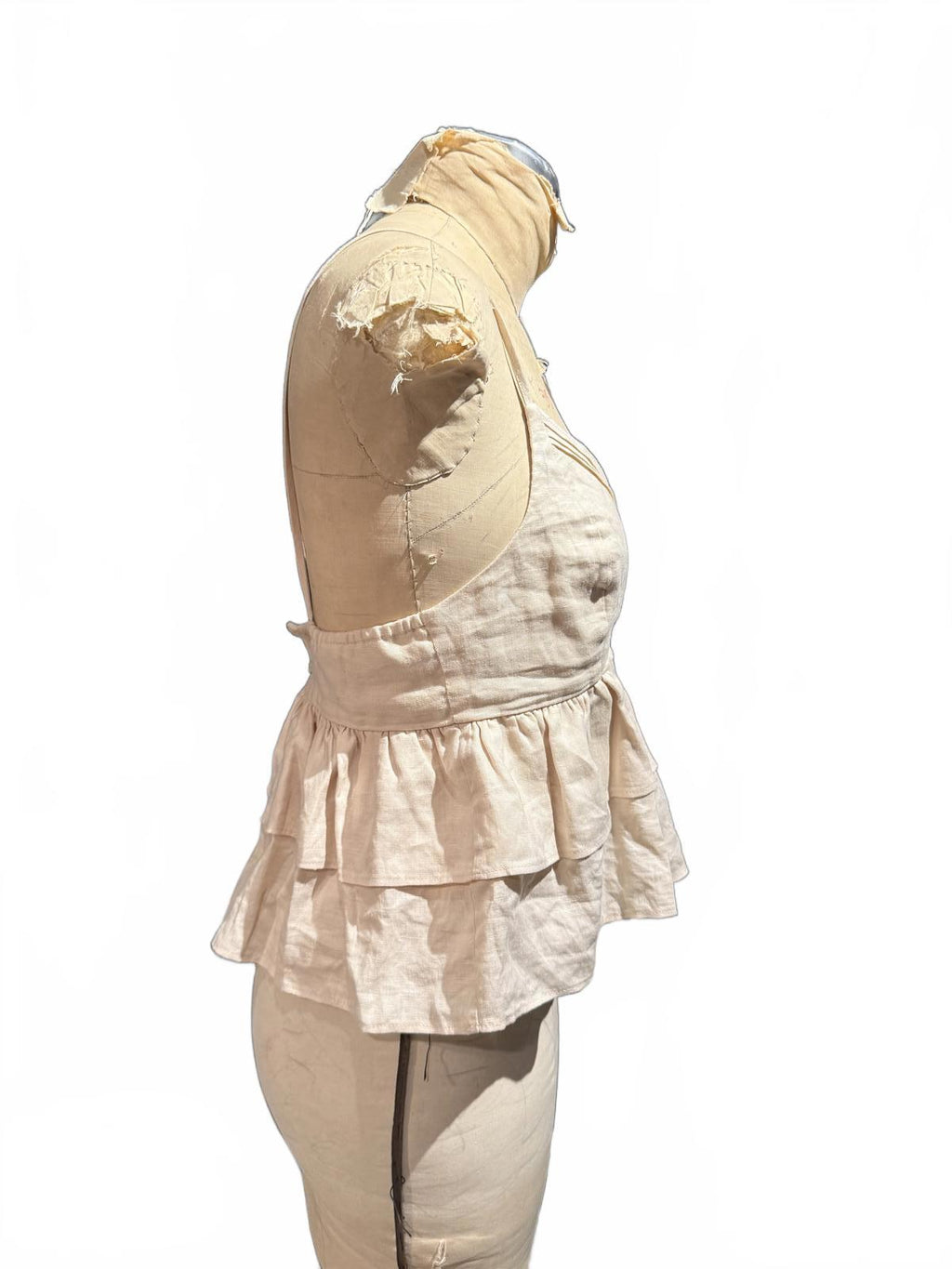 Mango Sleeveless Beige Linen Peplum Top with Ruffle Detail