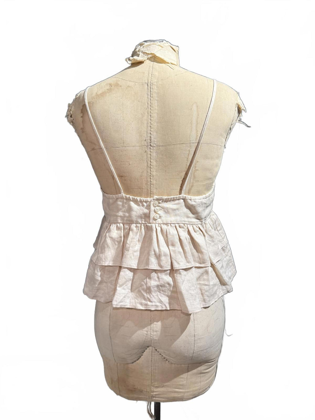 Mango Sleeveless Beige Linen Peplum Top with Ruffle Detail