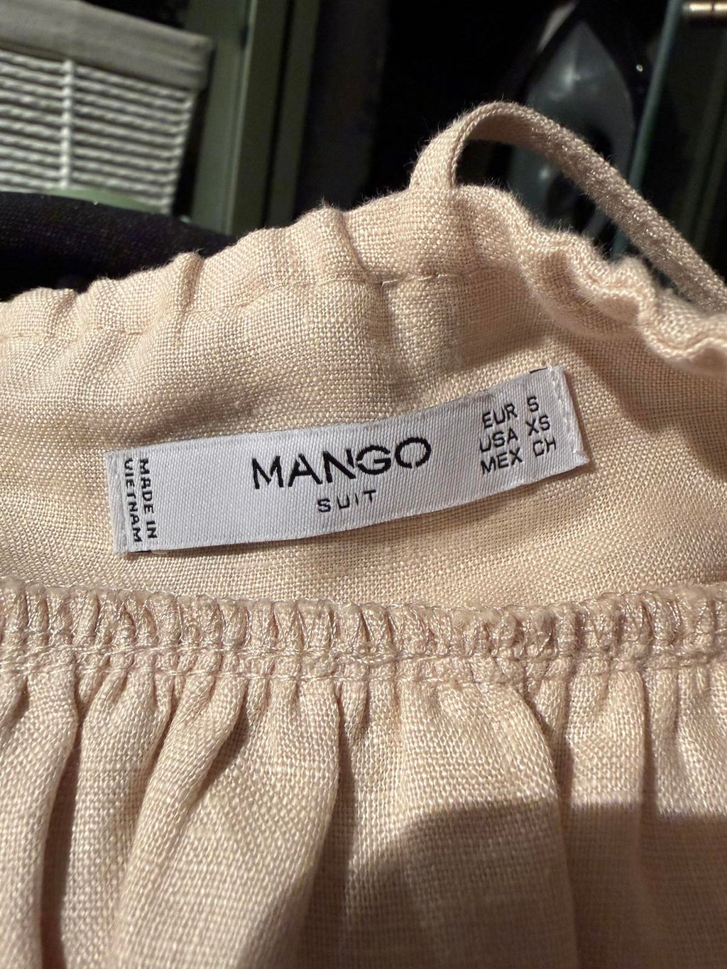 Mango Sleeveless Beige Linen Peplum Top with Ruffle Detail