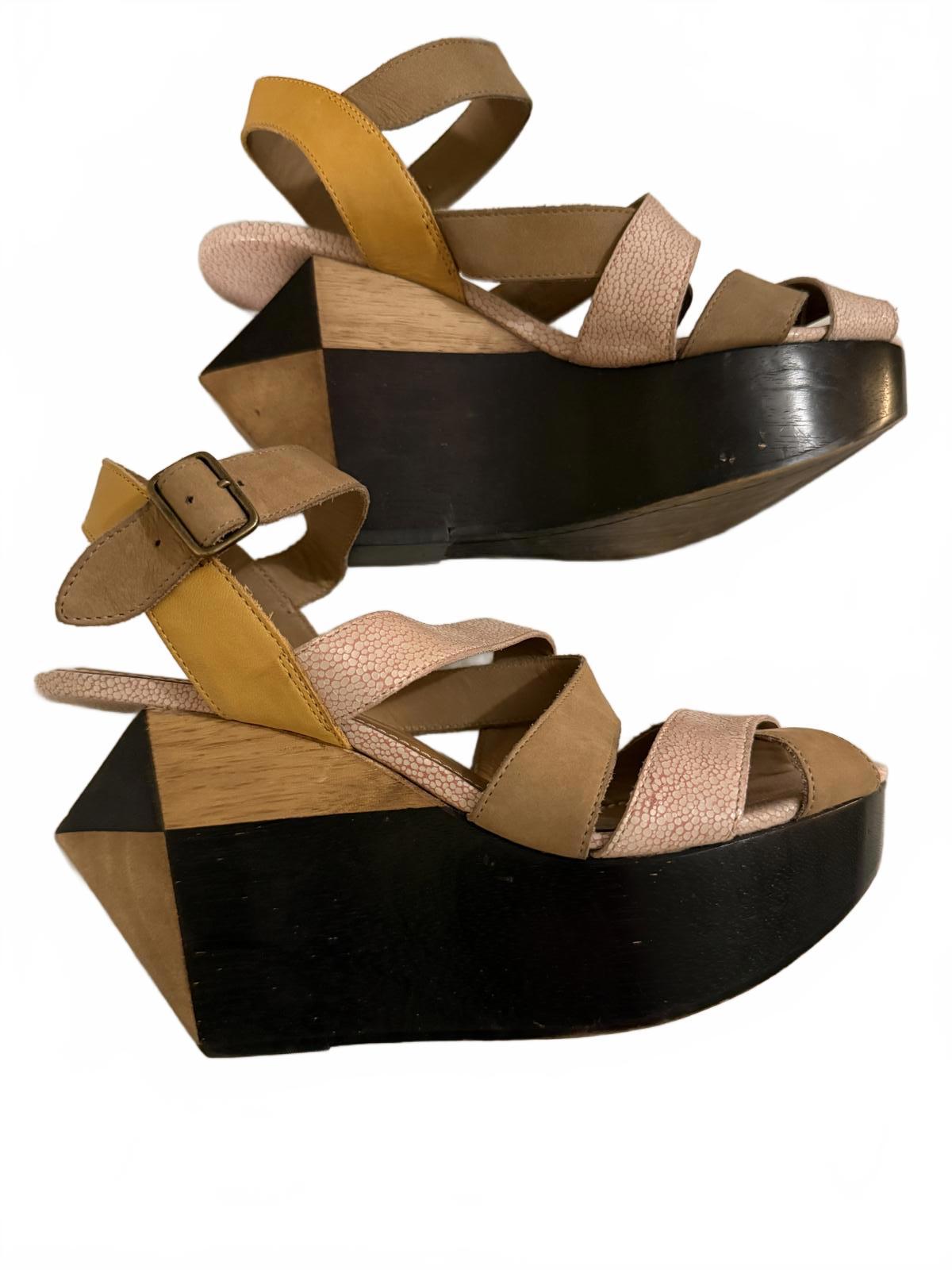 Schuler & Sons Philadelphia Geometric Wedge Sandals with Multi-Strap Design
