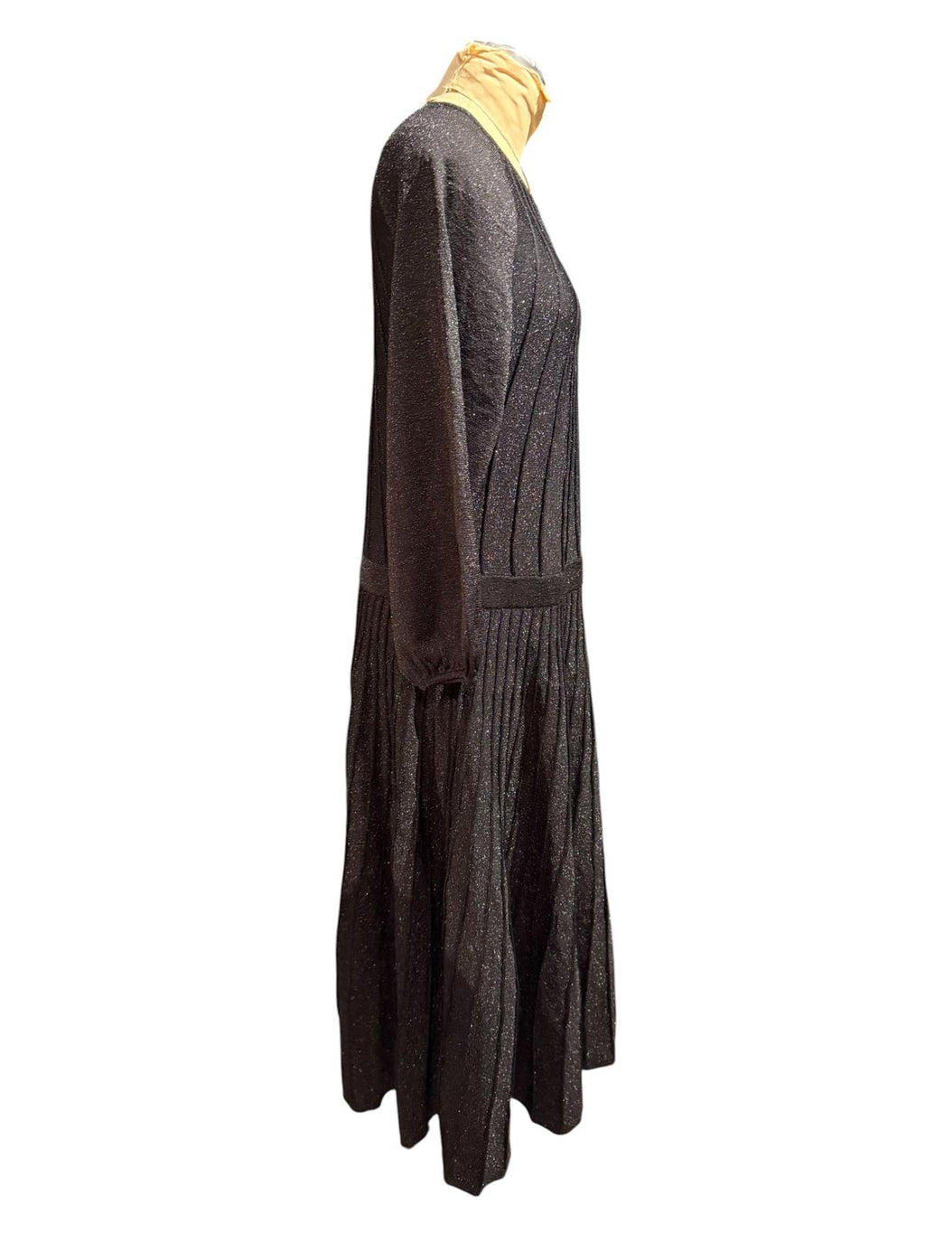 The Fold Lumia Black Metallic Long Sleeve Knit Dress with Pleated Skirt