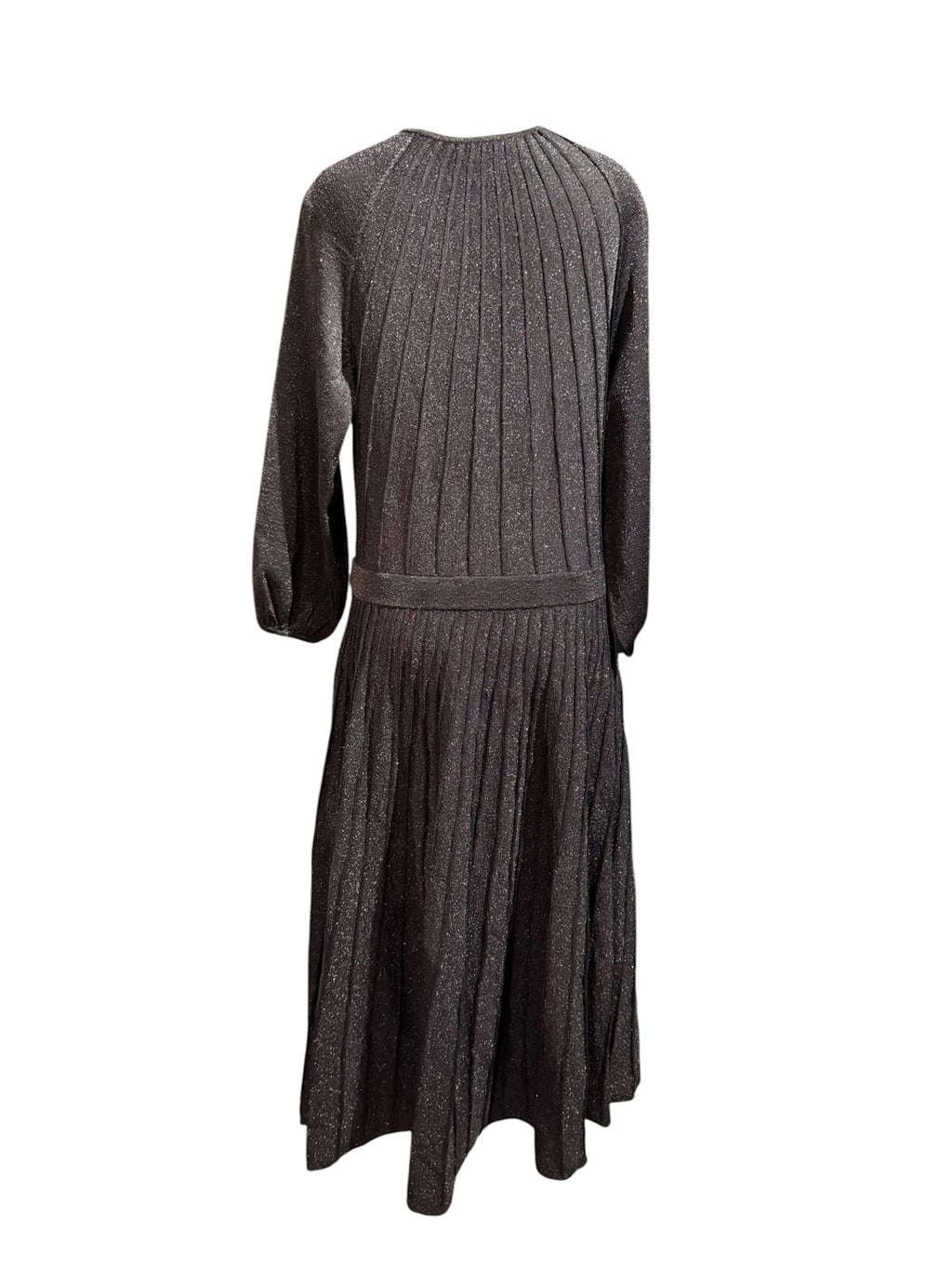 The Fold Lumia Black Metallic Long Sleeve Knit Dress with Pleated Skirt