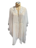 Cacique Sheer White Lace Embroidered Kimono Cover-Up
