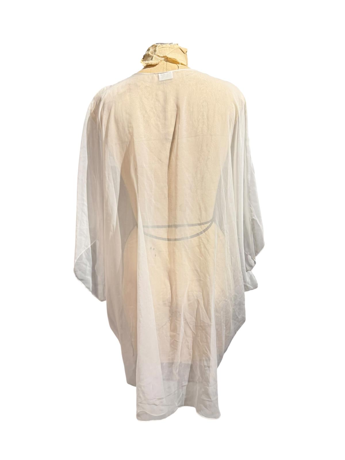 Cacique Sheer White Lace Embroidered Kimono Cover-Up
