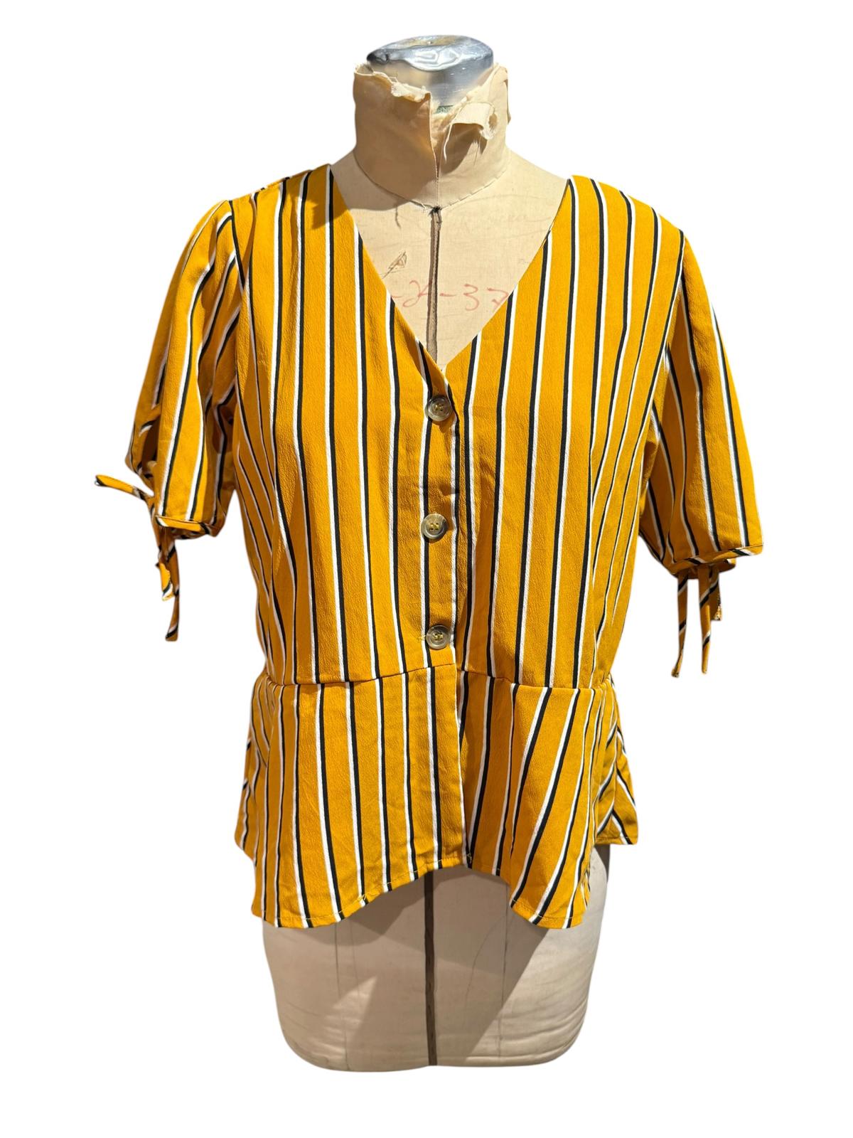 Planet Gold Yellow Striped Button-Front Blouse