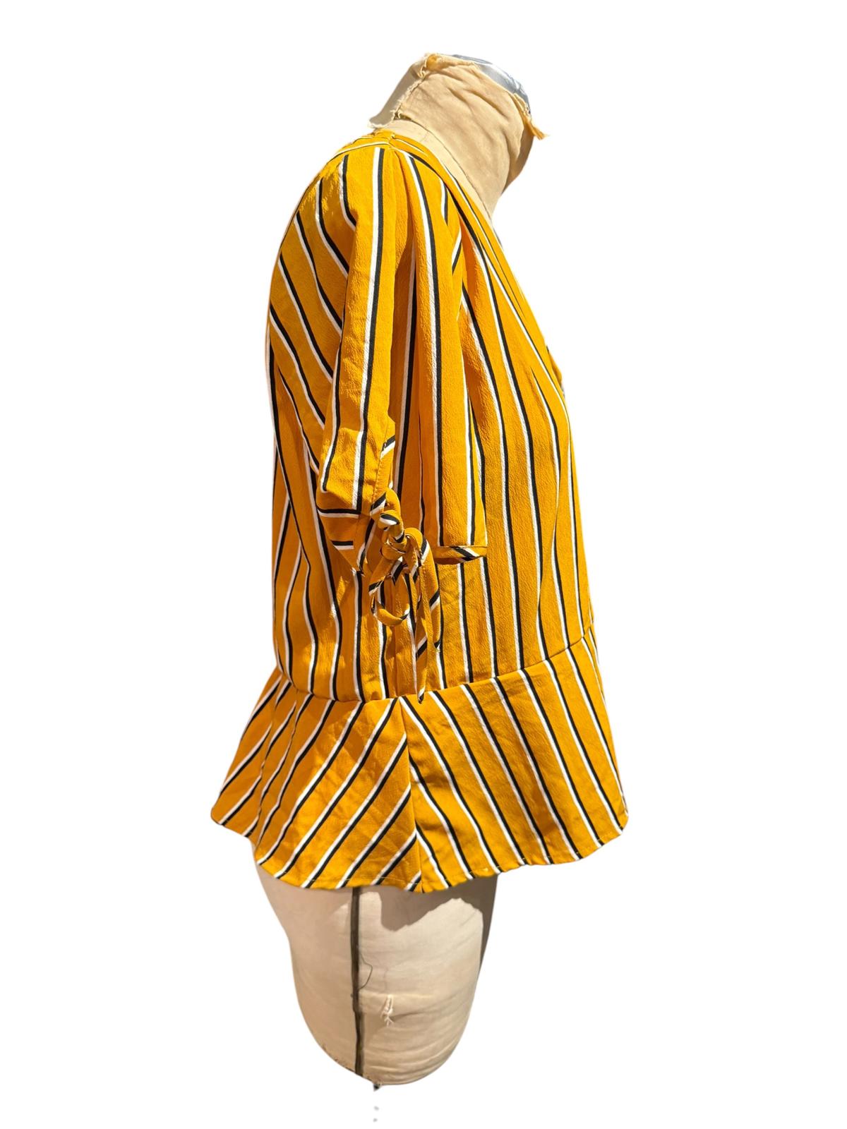 Planet Gold Yellow Striped Button-Front Blouse