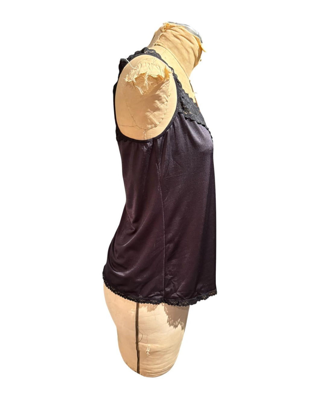 Vanity Fair Vintage Black Satin Camisole with Lace Trim
