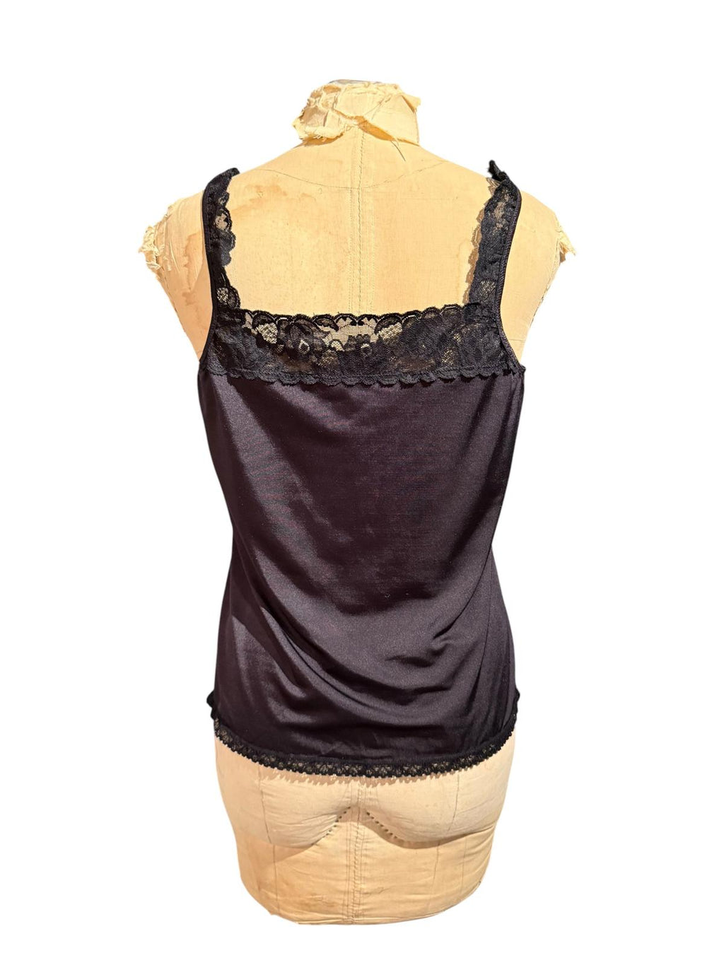 Vanity Fair Vintage Black Satin Camisole with Lace Trim