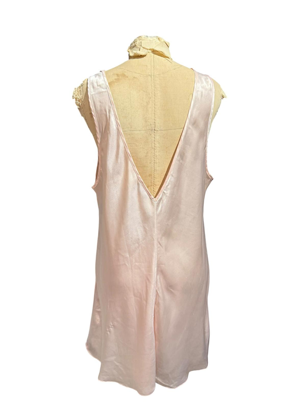 Val Mode Vintage Light Pink Satin Slip Dress with Embroidered Floral