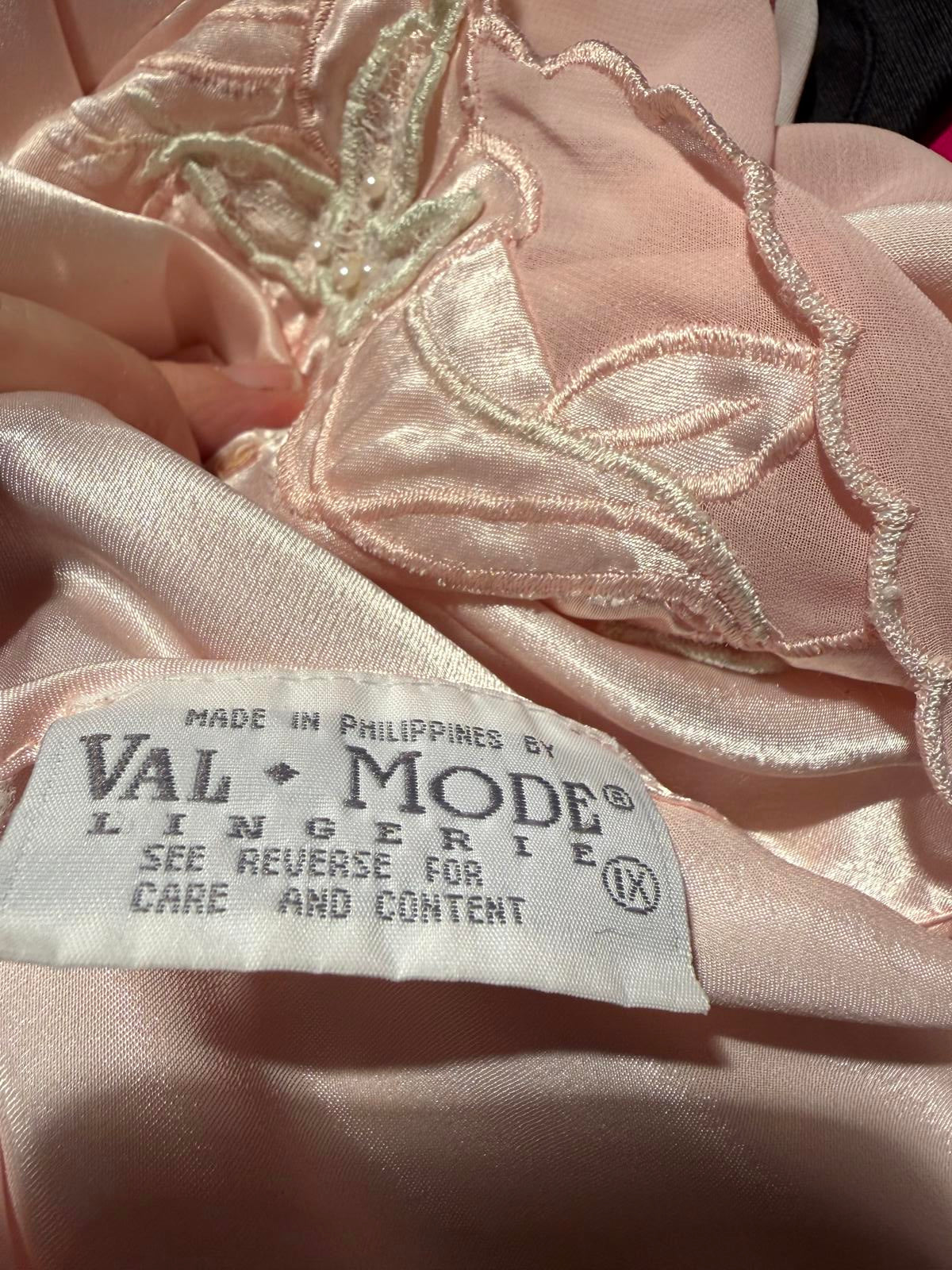Val Mode Vintage Light Pink Satin Slip Dress with Embroidered Floral