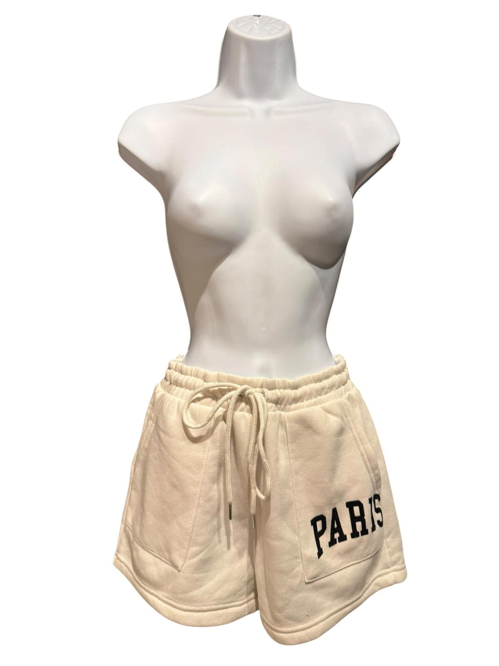 Better Together Cream Drawstring Shorts with Paris Print