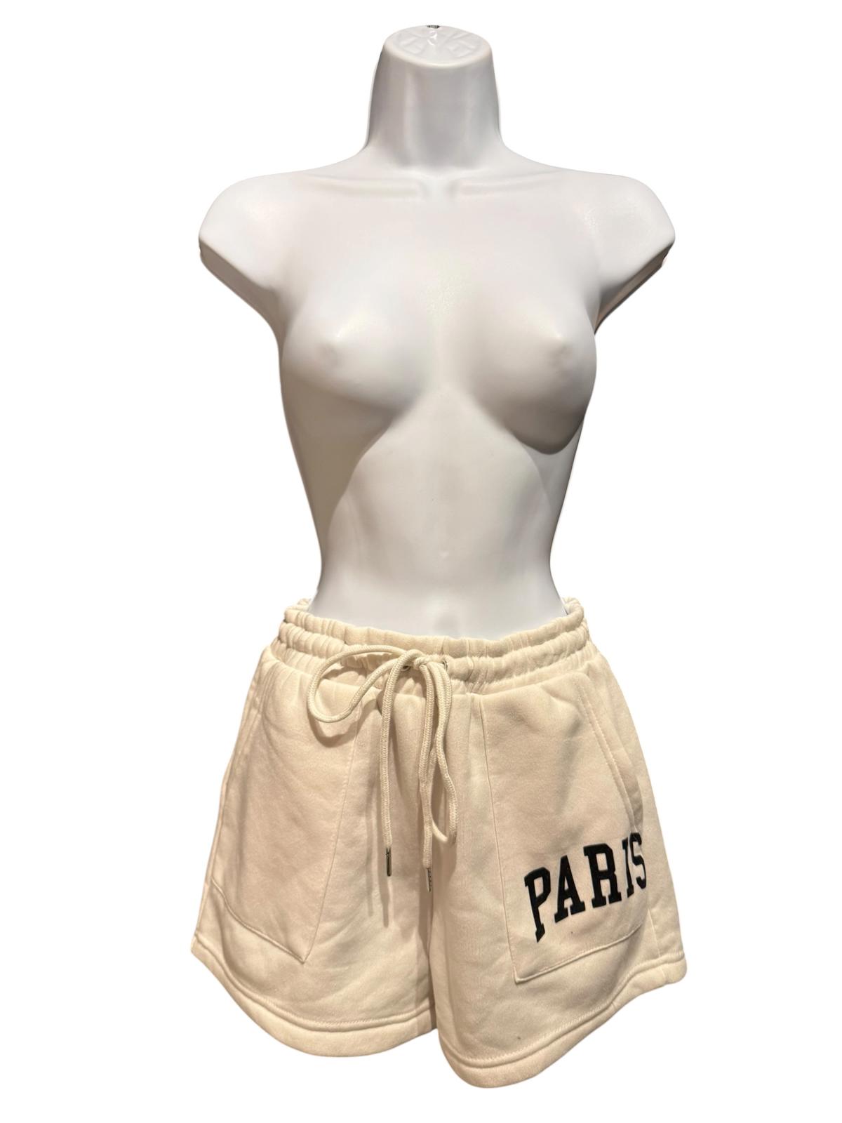 Better Together Cream Drawstring Shorts with Paris Print