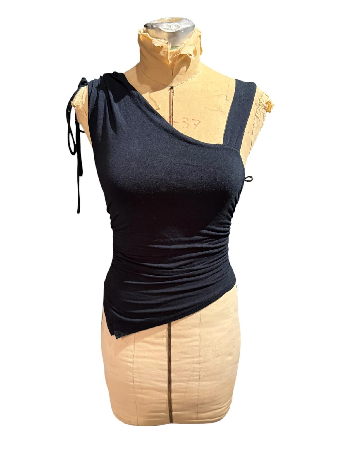 Free People Black Asymmetrical One-Shoulder Ruched Top