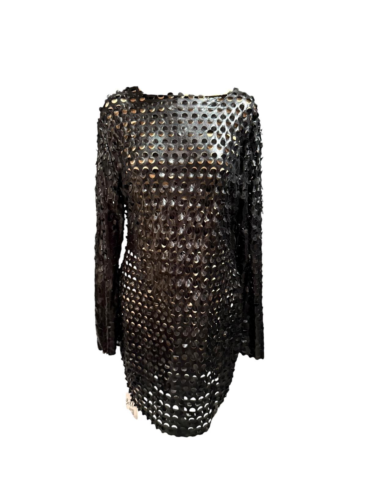 Bella Barnett Black Long Sleeve Dress with Circular Cutout Design