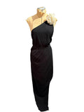 Alexia Admor Elegant One-Shoulder Black Evening Dress with Floral Accent