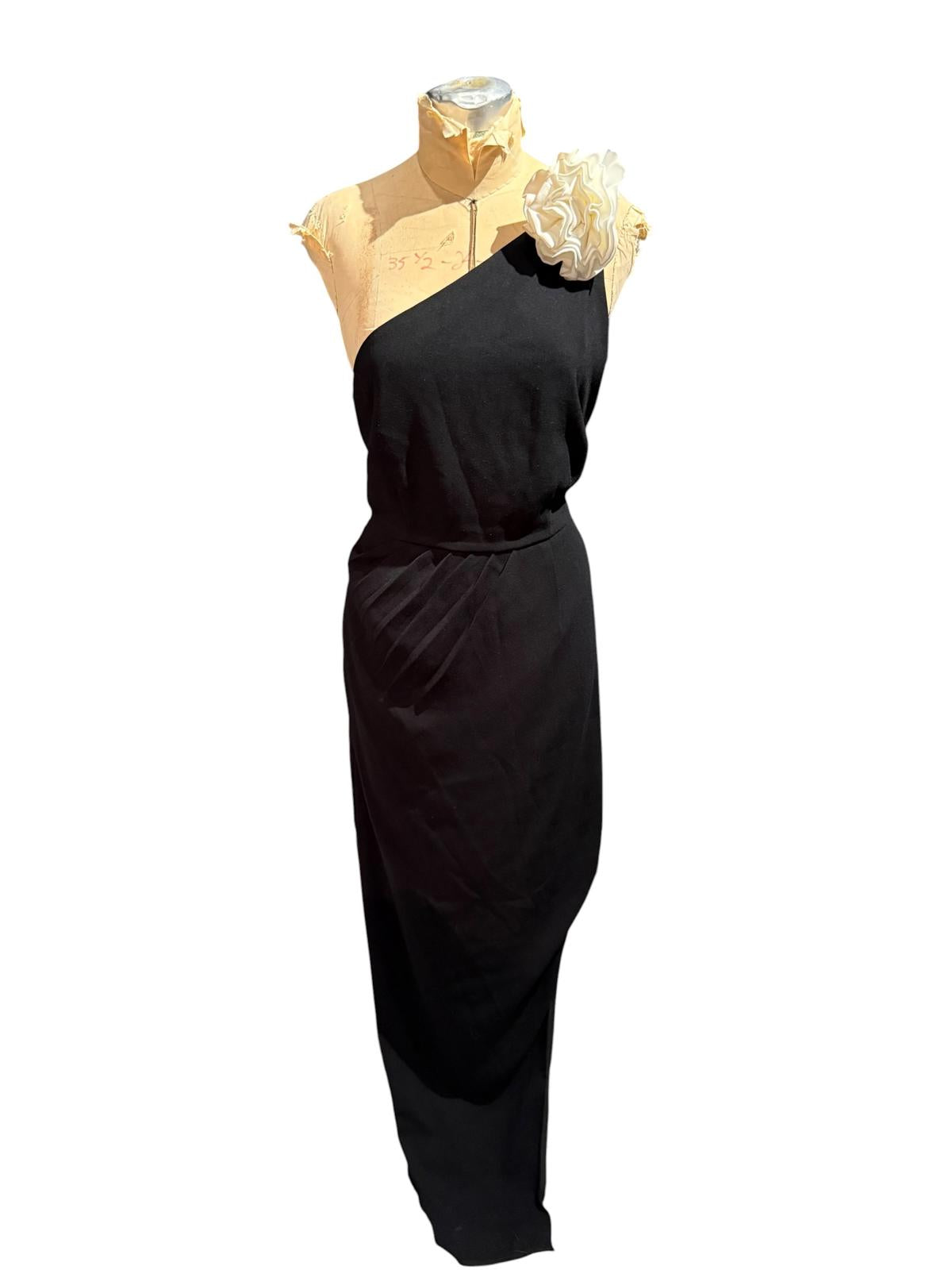 Alexia Admor Elegant One-Shoulder Black Evening Dress with Floral Accent